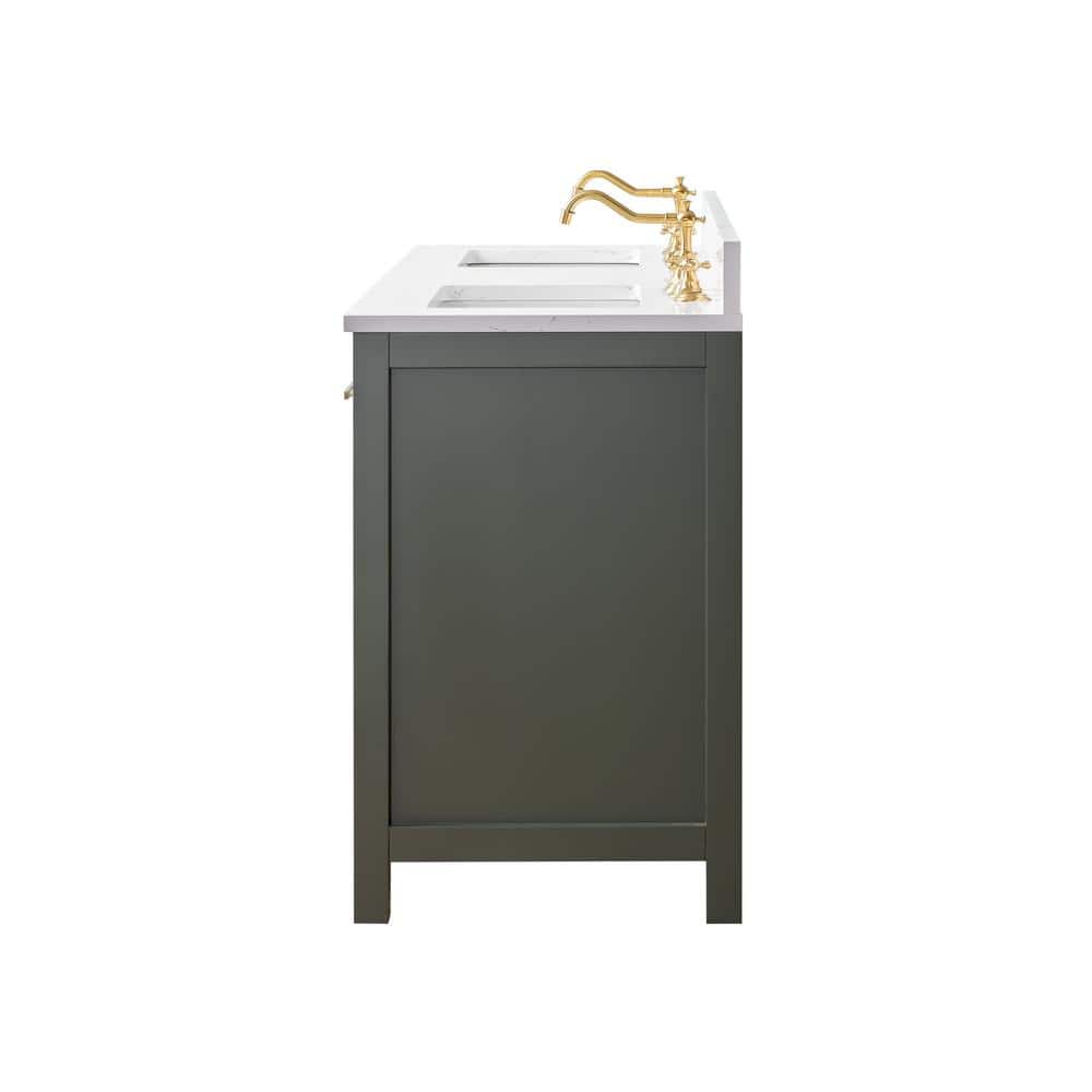 Vintage Green Solid Wood Double Vanity with Carrara White Top