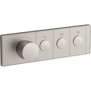 Anthem 3-Outlet Thermostatic Valve Control Panel with Recessed Push-Buttons in Vibrant Brushed Nickel