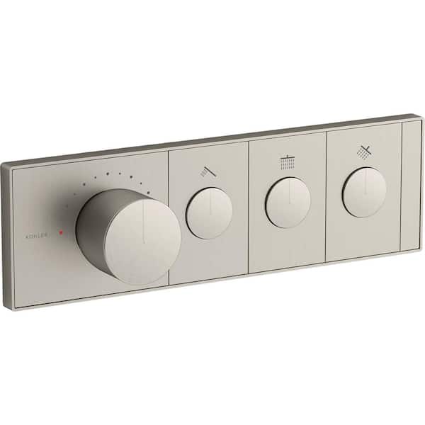 KOHLER Anthem 3-Outlet Thermostatic Valve Control Panel with Recessed Push-Buttons in Vibrant Brushed Nickel