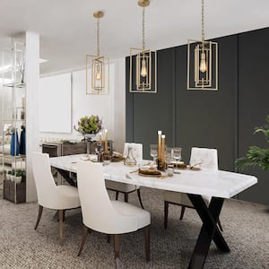 Modern Gold Kitchen Island Large Single Pendant Light, 1-Light Geometric Dining Room Chandelier with Swing Frame Tiers