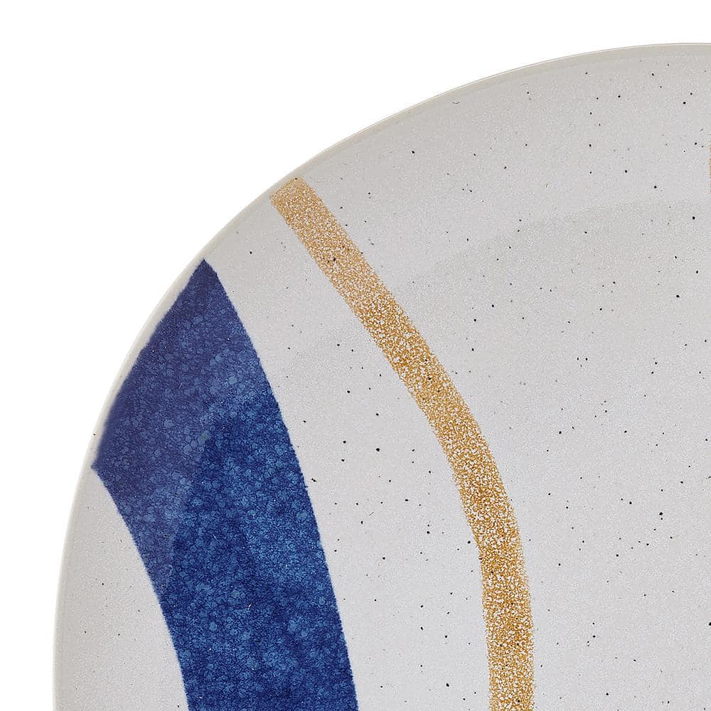 Artful Circles Blue and Beige Stoneware Dinnerware Set, Service for 4