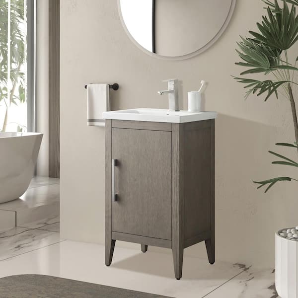 20 in. W x 15.8 in D x 34 in. H Single Sink Bathroom Vanity Cabinet in Driftwood Gray with Ceramic Top