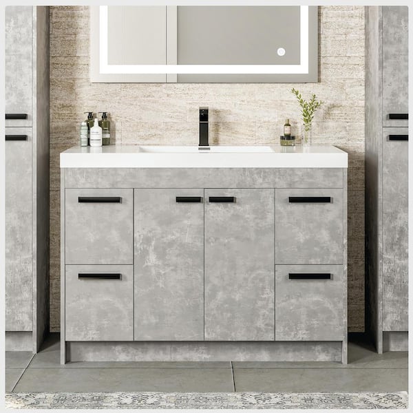 Eviva Lugano 42 in. W x 19 in. D x 36 in. H Single Bath Vanity in Cement Gray with White Acrylic Top and White Integrated Sink