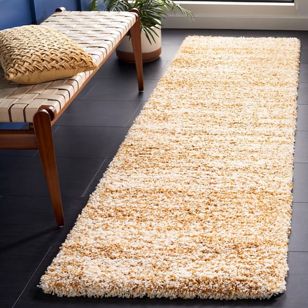 Hudson Shag 2 ft. x 12 ft. Ivory/Gold Solid Marle Runner Rug
