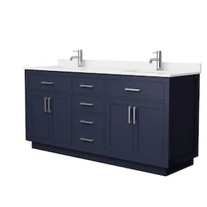 Beckett TK 72 in. W x 22 in. D x 35 in. H Double Sink Bath Vanity in Dark Blue with Brushed Nickel Trim White Quartz Top