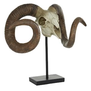 8 in. x 17 in. Brown Polystone Skull Ram Sculpture