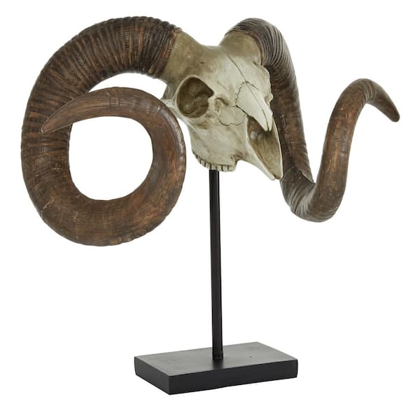 Litton Lane 8 in. x 17 in. Brown Polystone Skull Ram Sculpture