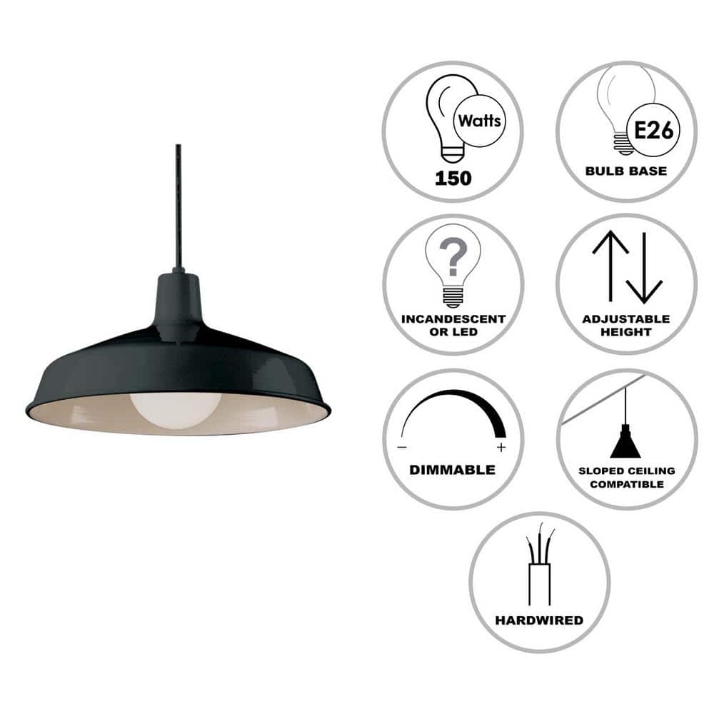 Sherman Industrial Black Metal Dome Pendant Light 15.5"