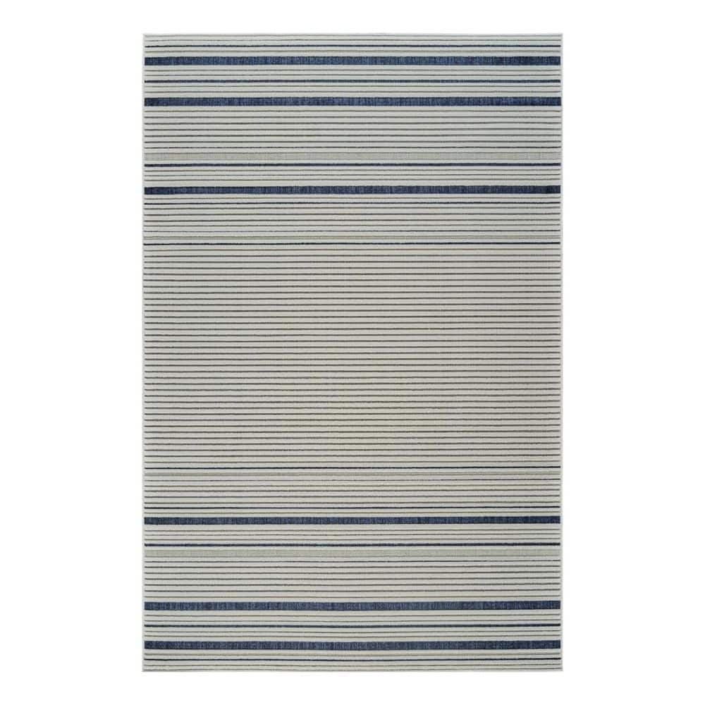 Blue, Cream 4 ft. x 6 ft. Woven Striped Polypropylene Rectangle Indoor/Outdoor Area Rug price history on PriceWatchPro