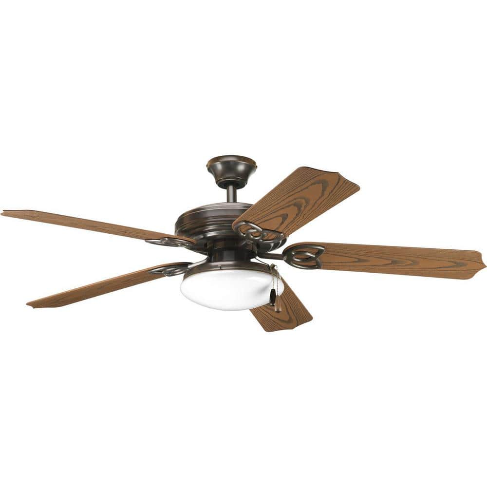 Antique Bronze 52" 5-Blade Indoor/Outdoor Ceiling Fan with Oak Blades