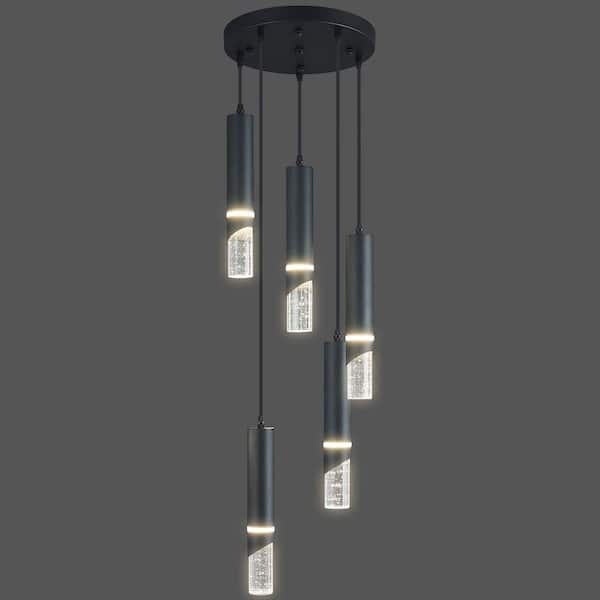 Home Lighting 30W Black 5-Light Modern Crystal Integrated LED Pendant Light Over Sink for Kitchen Island(JP-3126)