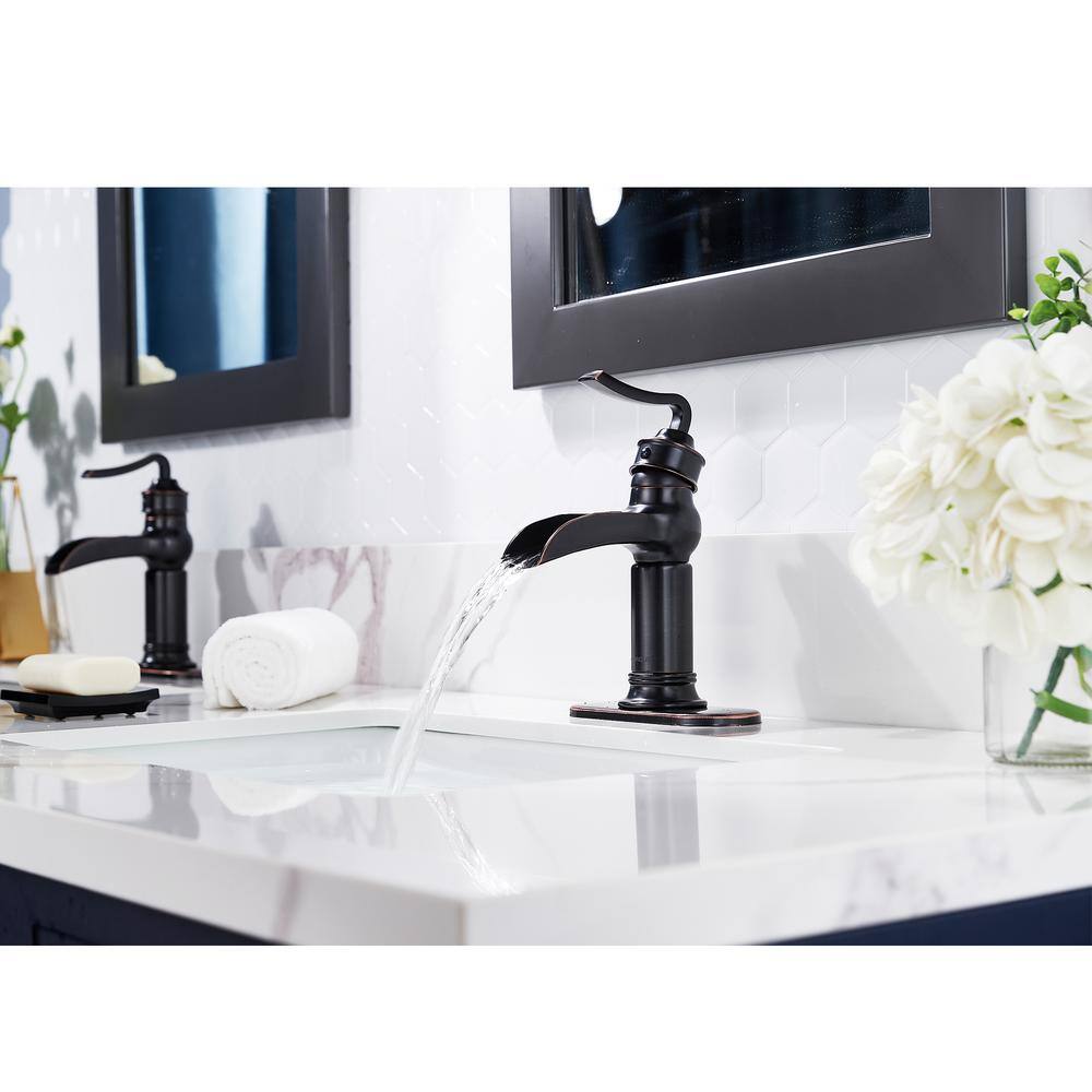 Oil Rubbed Bronze Waterfall Bathroom Sink Faucet with Pop-Up Drain