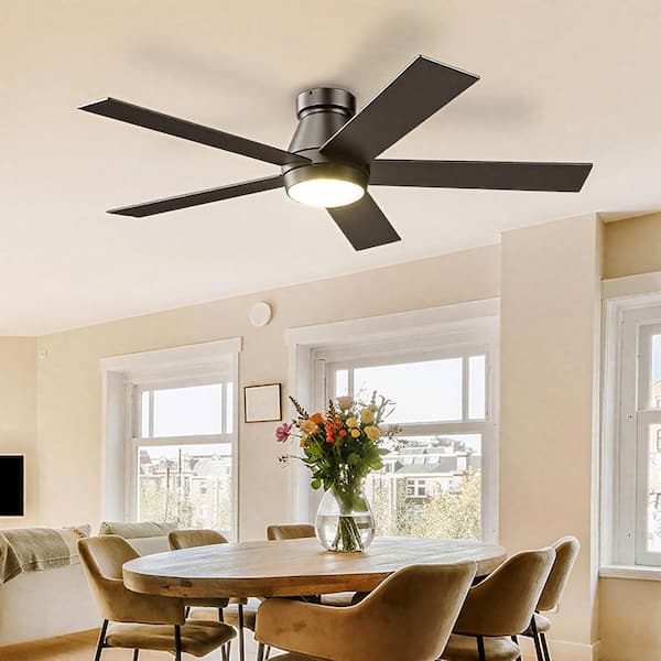 52 in. Indoor/Outdoor Black Ceiling Fan with Light and Remote, Dimmable LED, 3-Color, 6 Speeds DC Reversible, Noiseles