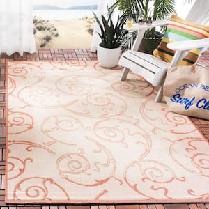 Courtyard Natural/Terracotta 5 ft. x 8 ft. Border Indoor/Outdoor Patio  Area Rug