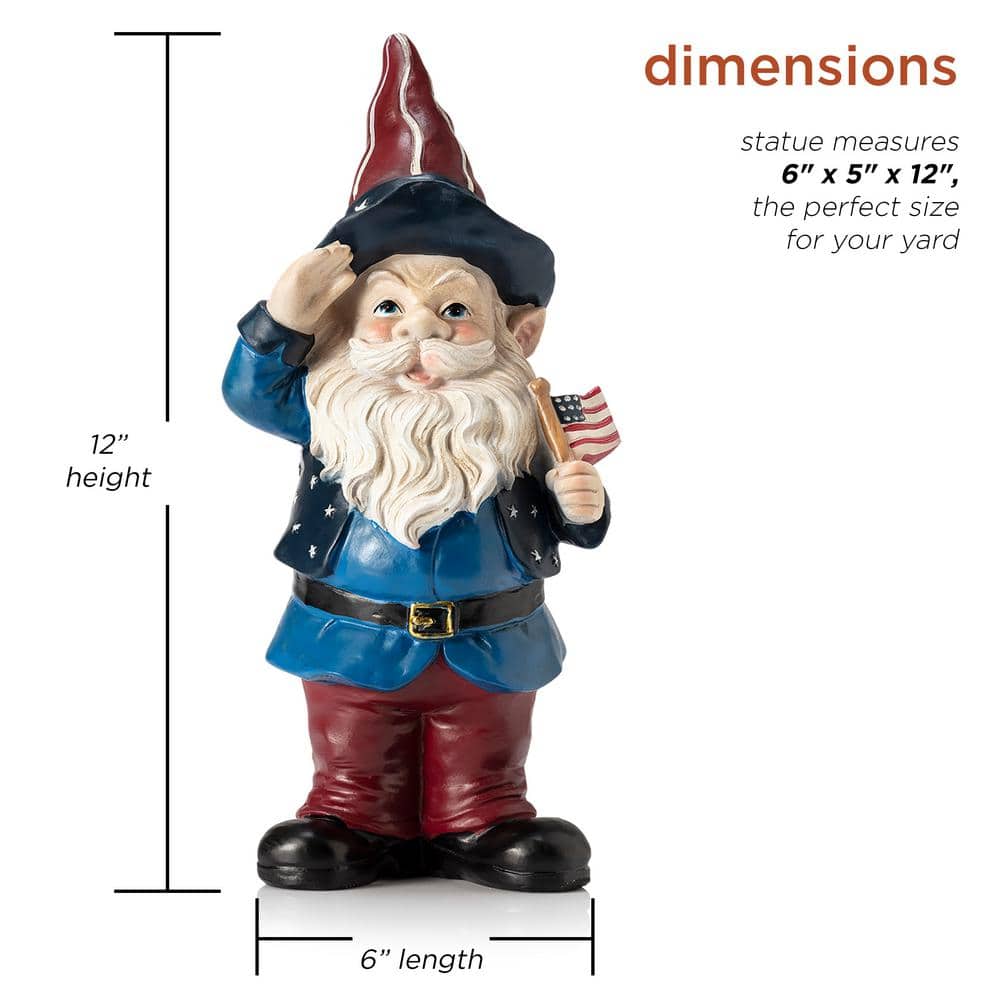 12 Inch Patriotic Polyresin Gnome with American Flag