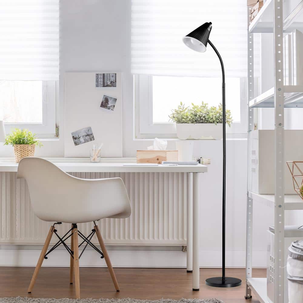 Sleek Arc 59" Matte Black LED Floor Lamp with Adjustable Gooseneck