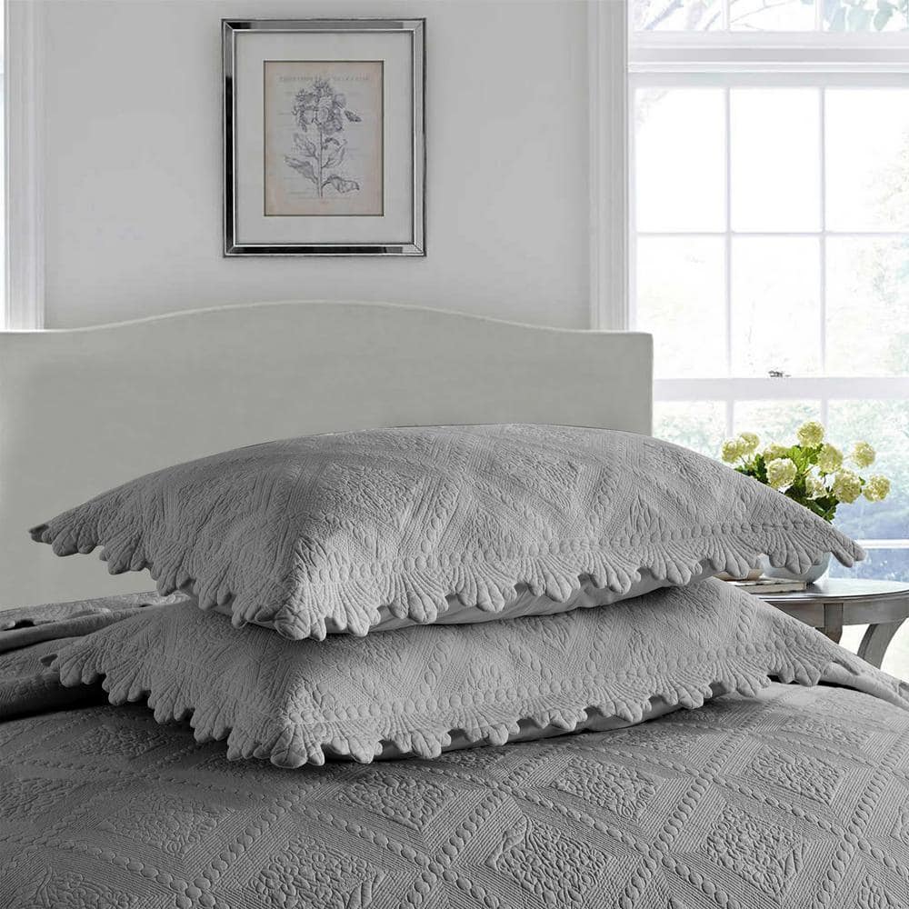 Light Grey Cotton King Reversible Quilt Set
