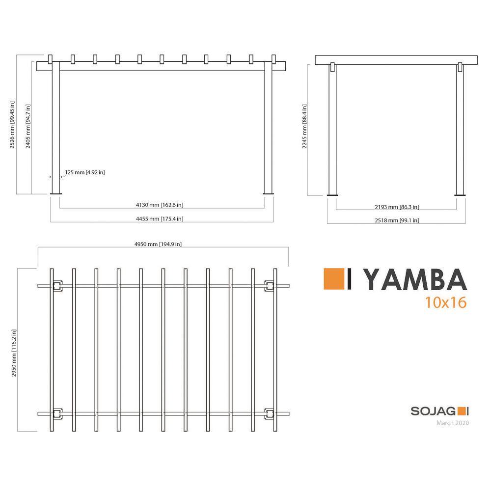 Yamba 10' x 16' Gray Aluminum Pergola with Fabric Canopy