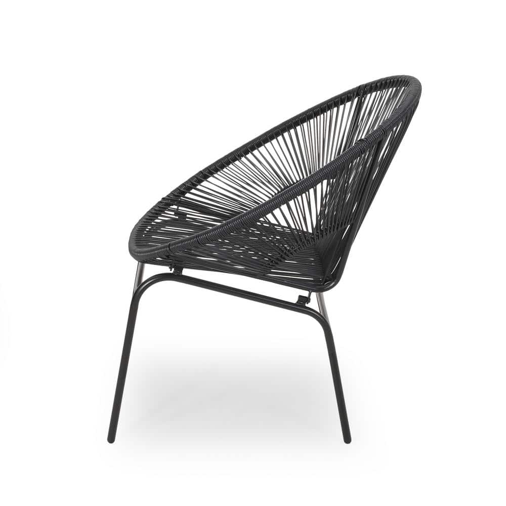 Nusa Black Faux Rattan and Iron Armless Lounge Chairs, Set of 2