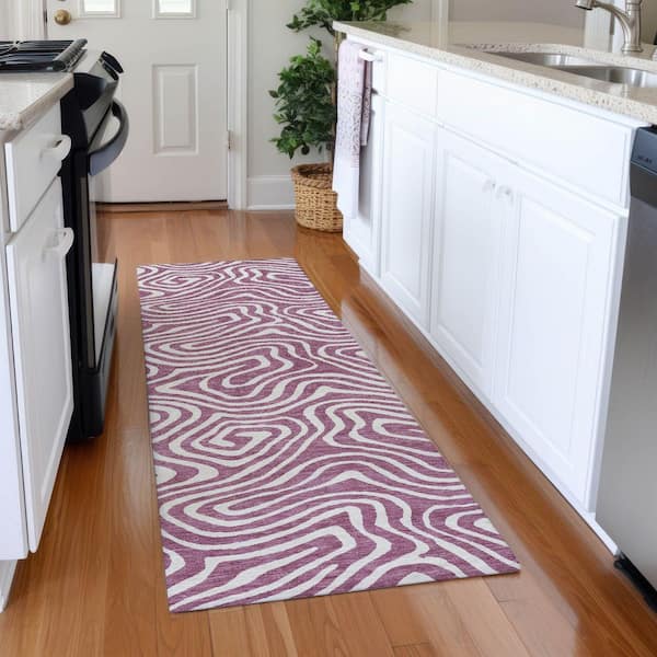 Mayfield Premium Machine Washable Abstract AMF1020 Plum 2 ft. 3 in. x 7 ft. 6 in. Runner Rug