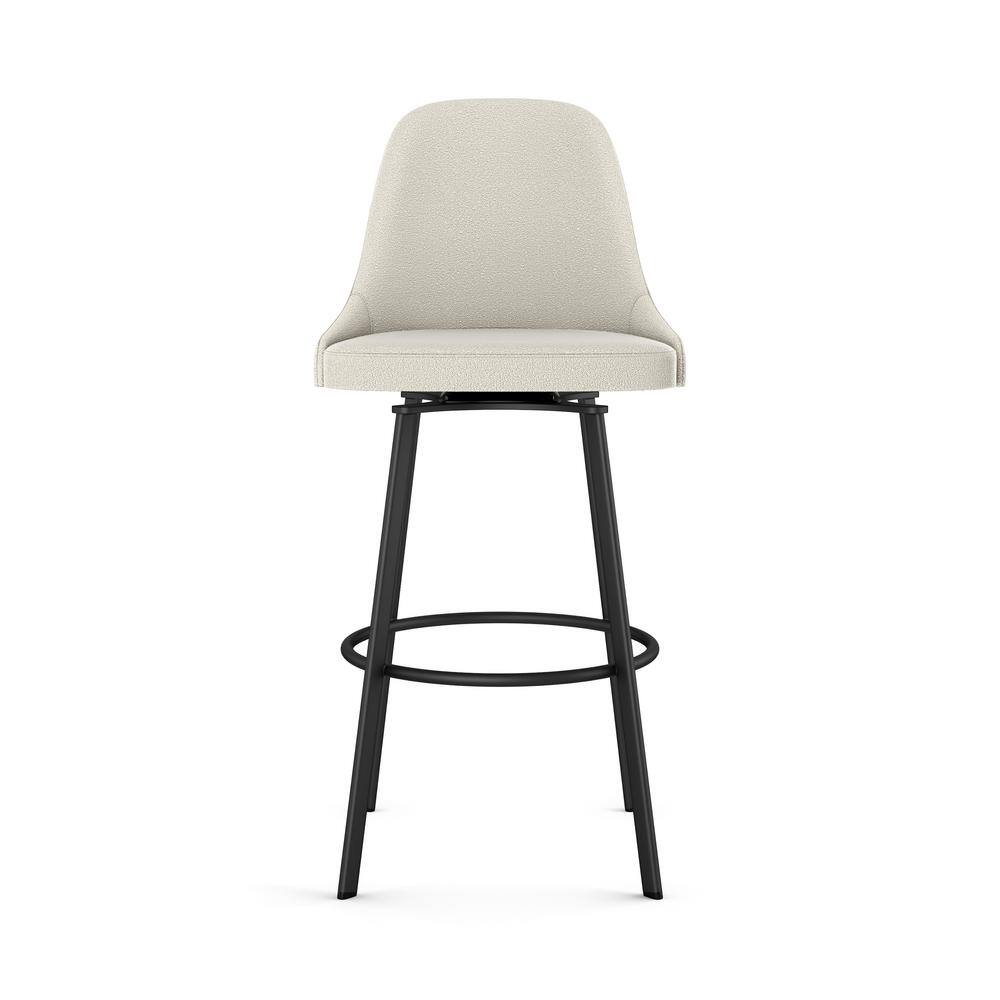 Harper 30" Cream Bouclé Polyester Swivel Bar Stool with Black Metal Base