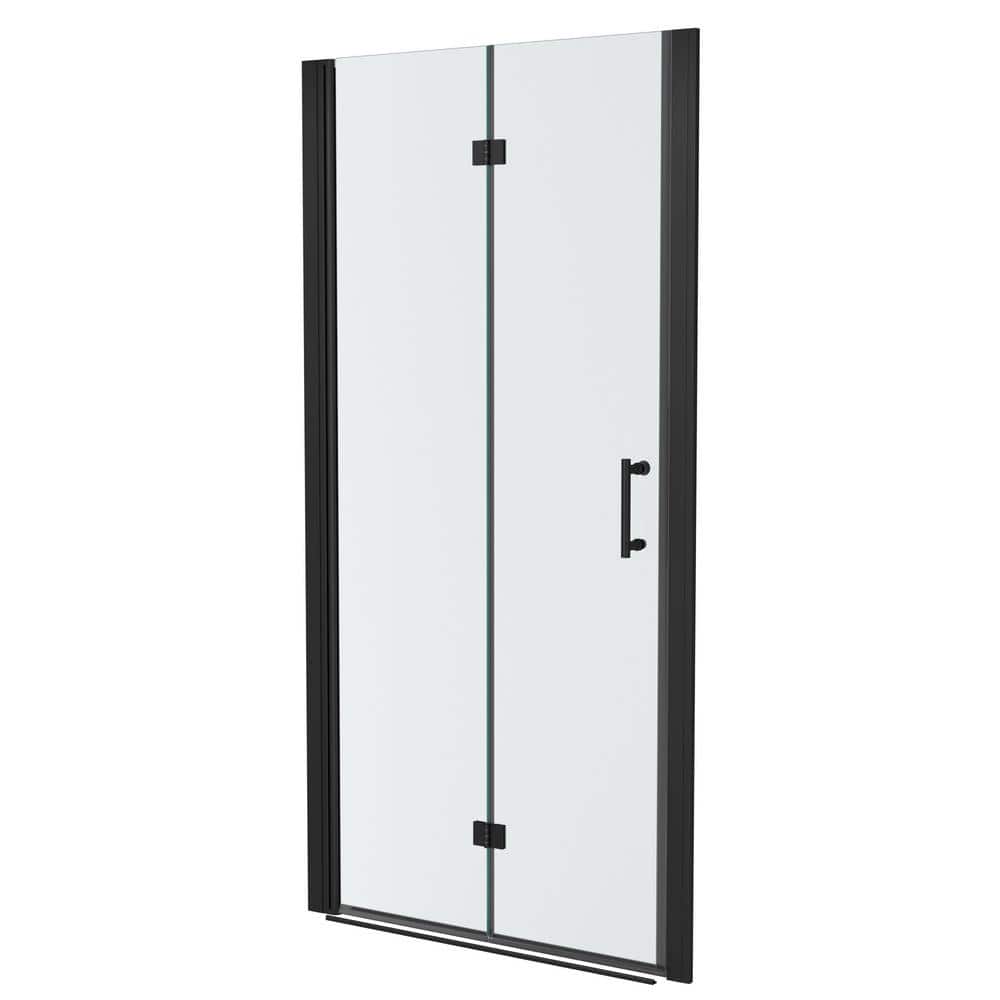 Matte Black Frameless Bi-Fold Shower Door with Clear Glass