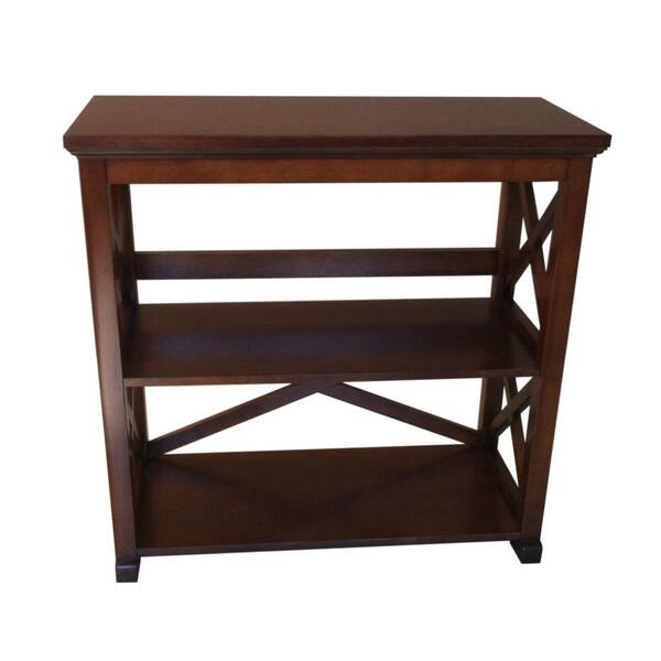 null 30.47 in. Warm Chestnut Wood 3-shelf Etagere Bookcase with Open Back