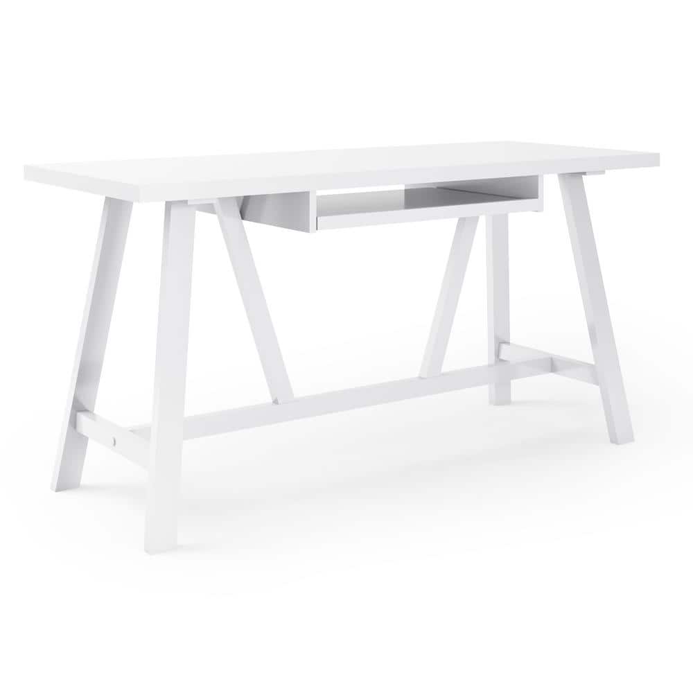 Brooklyn + Max 60 in. Rectangular White Writing Desk with Solid Wood ...