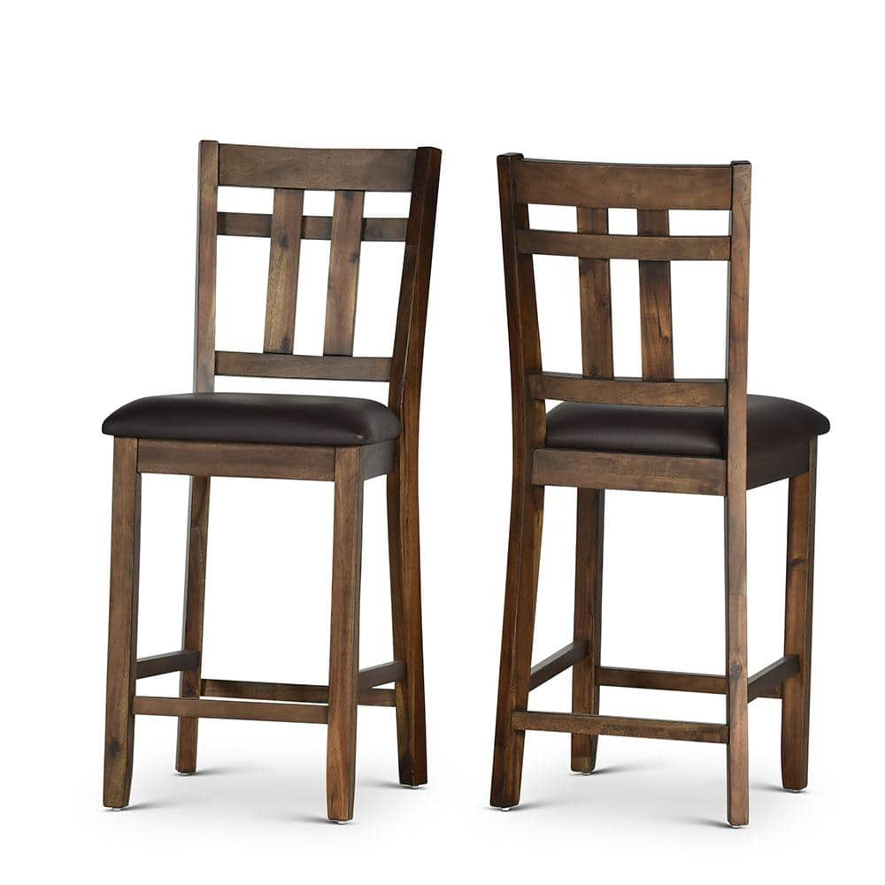 Saranac Rustic Brown Wood and Faux Leather Counter Chair
