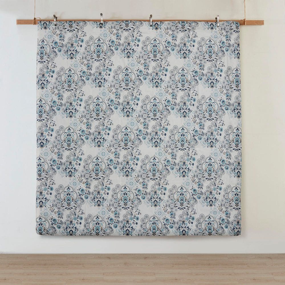 Blue Floral Cotton Down Alternative Comforter Set, Full