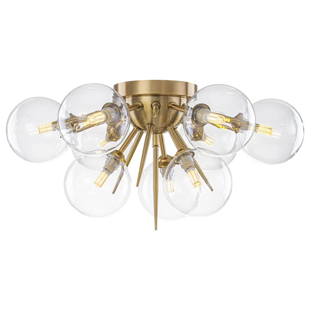21 in.Modern Sputnik 9-Light Brushed Brass Semi-Flush Mount Ceiling Light with Clear Glass Globe Shades for Living Room price history on PriceWatchPro