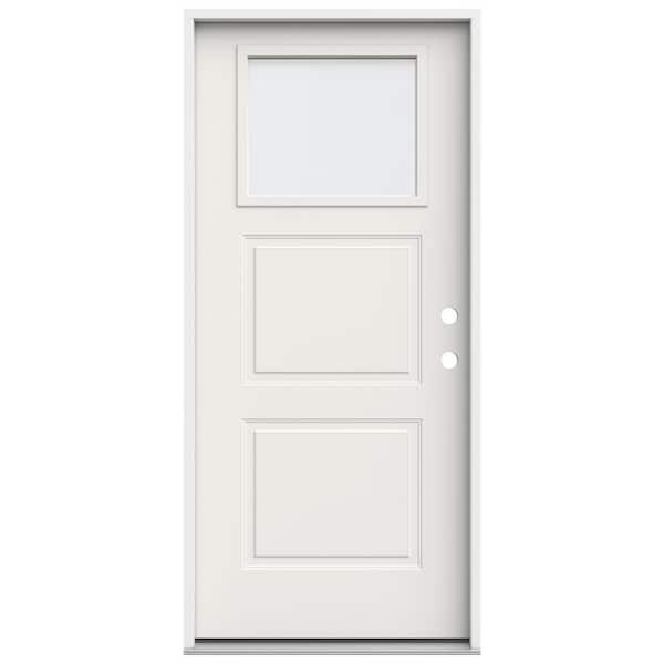 36 in. x 80 in. 2 Panel Left-Hand/Inswing 1/4 Lite Clear Glass White Steel Prehung Front Door