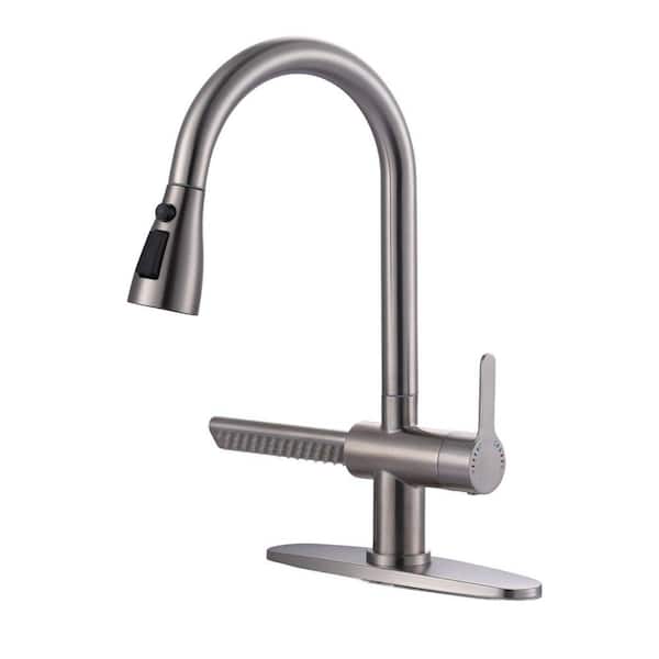 15.7 in. H Pull Down Sprayer Kitchen Faucet with 3-Modes 360° Spout Swivel and Unique Waterfall Spout in Brushed Nickel