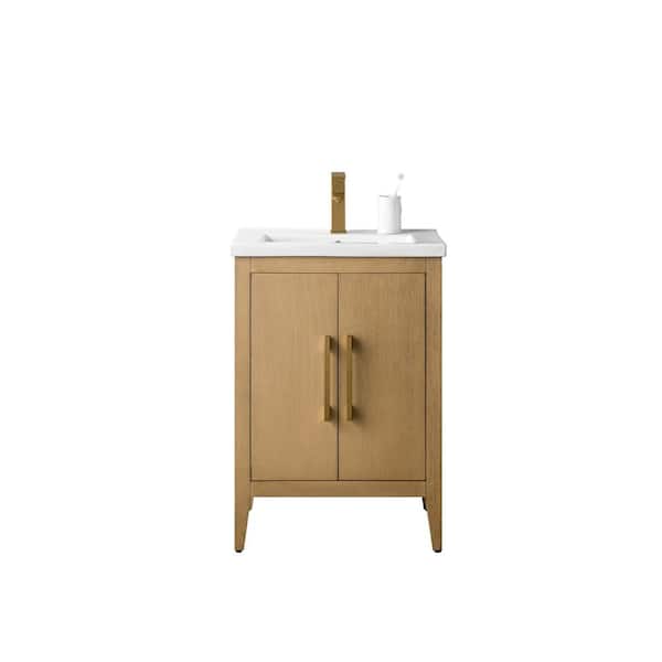 Vanity Art 24 in. W x 18.5 in D x 34 in. H Single Sink Bathroom Vanity Cabinet in Natural Oak with Ceramic Top in White
