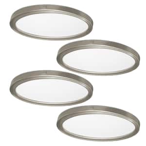 32 in. Low Profile Oval Brushed Nickel LED Flush Mount Ceiling Light with Night Light Feature Adjustable CCT (4-Pack)