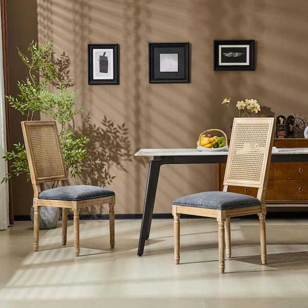 Beckstrom Haze Blue and Natural Upholstered Solid Wood Dining Side Chairs, Cane Back, (Set of 2)