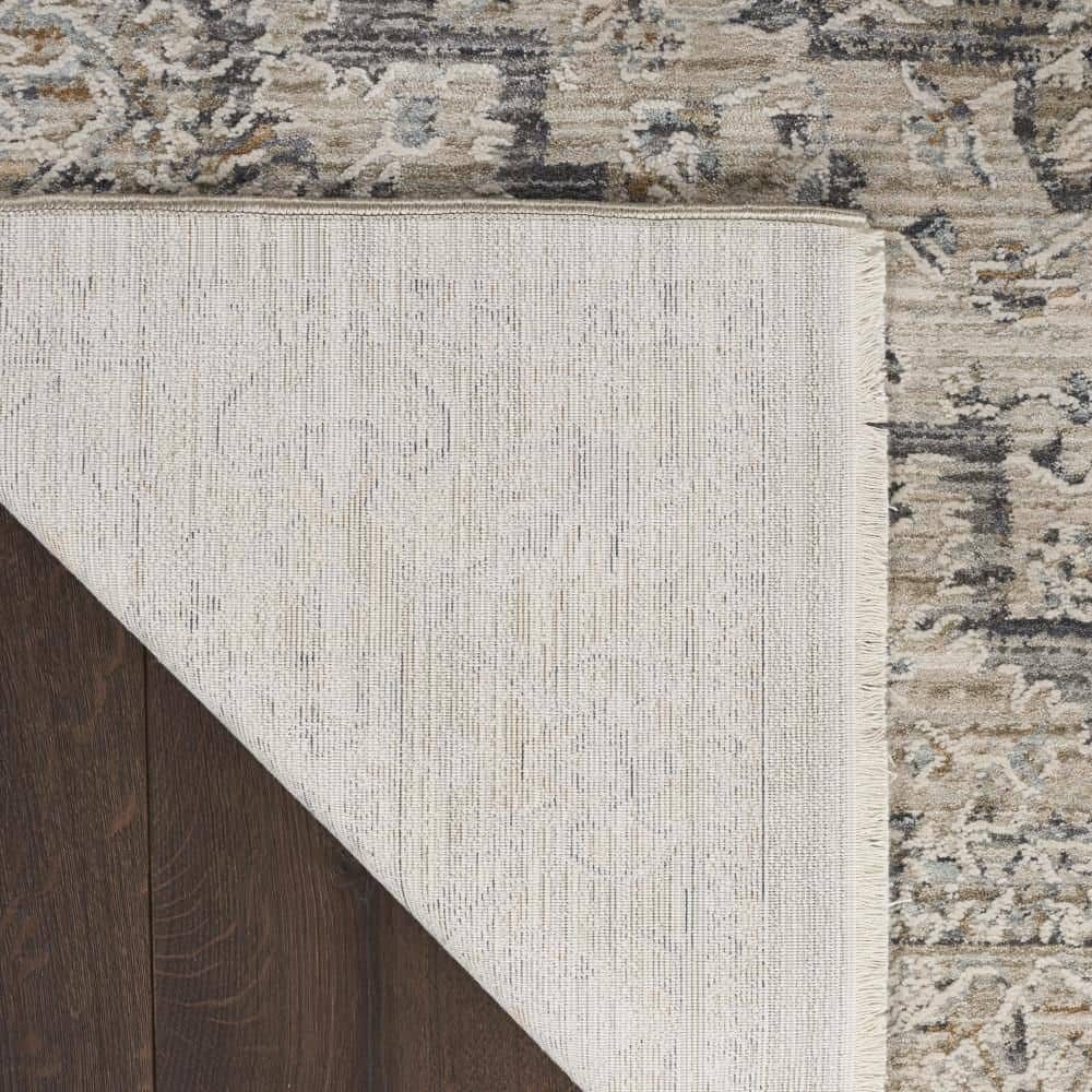 Ivory Taupe Floral Synthetic Round Washable Rug