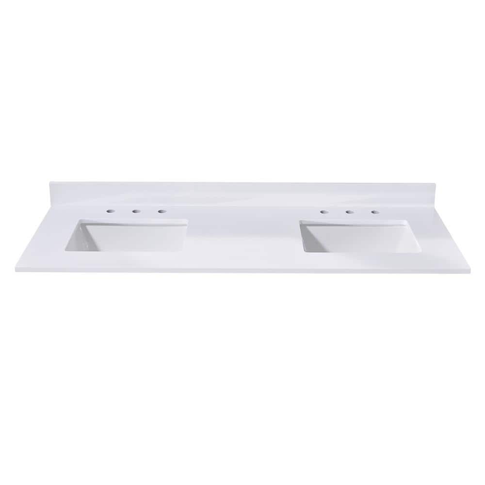 Snow White 61" Double Sink Composite Stone Vanity Top