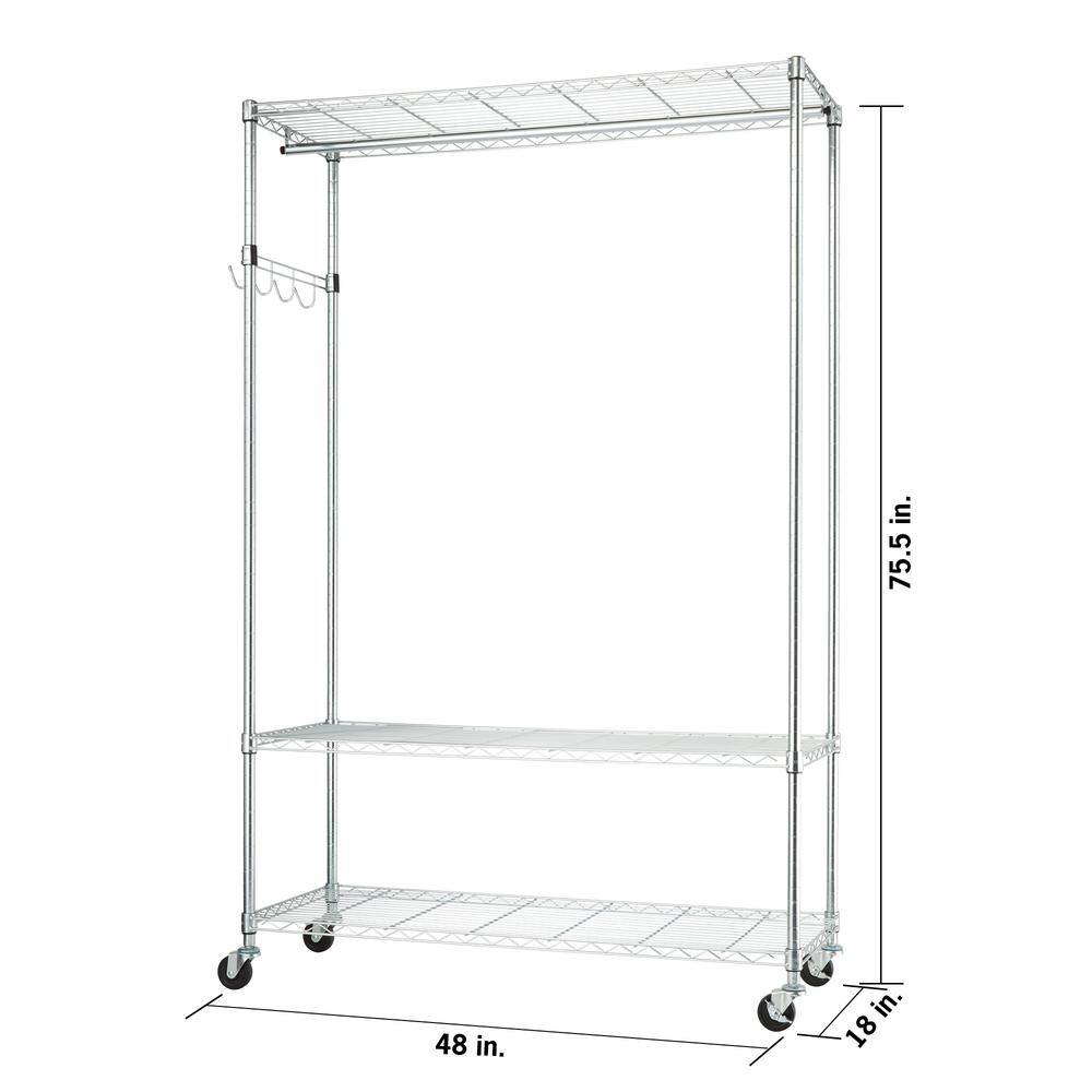 Chrome 3-Tier Rolling Garment Rack with Hooks