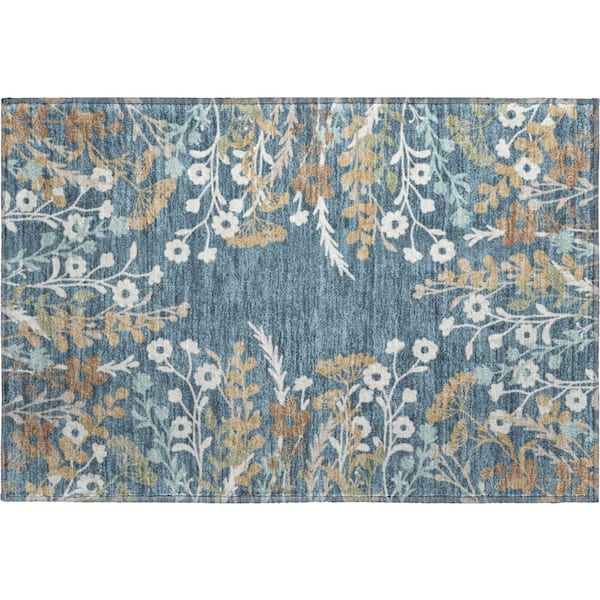 Mayfield Premium Machine Washable Abstract AMF2334 Denim 3 ft. x 4 ft. Area Rug