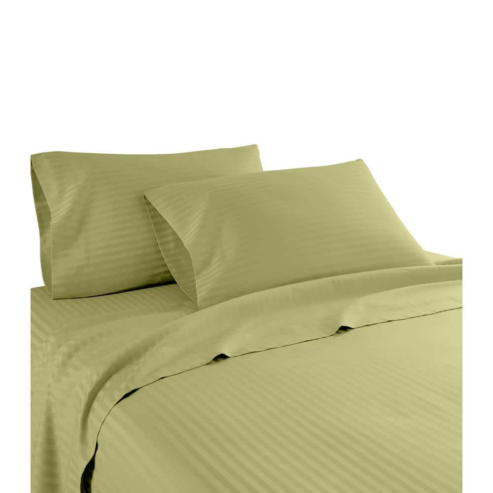 Hotel London 600 Thread Count 100% Cotton Deep Pocket Striped Sheet Set ( Queen, Sage) 600-Stripe-Queen-Sage - The Home Depot