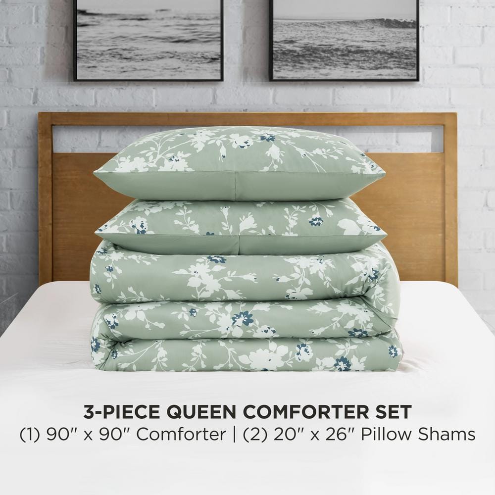 Full Blue Reversible Microfiber Comforter Set with Piped Edges