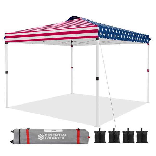 Unbranded American Flag Design Style Height Adjustable Heavy-Duty 10 ft. x 10 ft. Pop Up Canopy Tent with Roller Bag