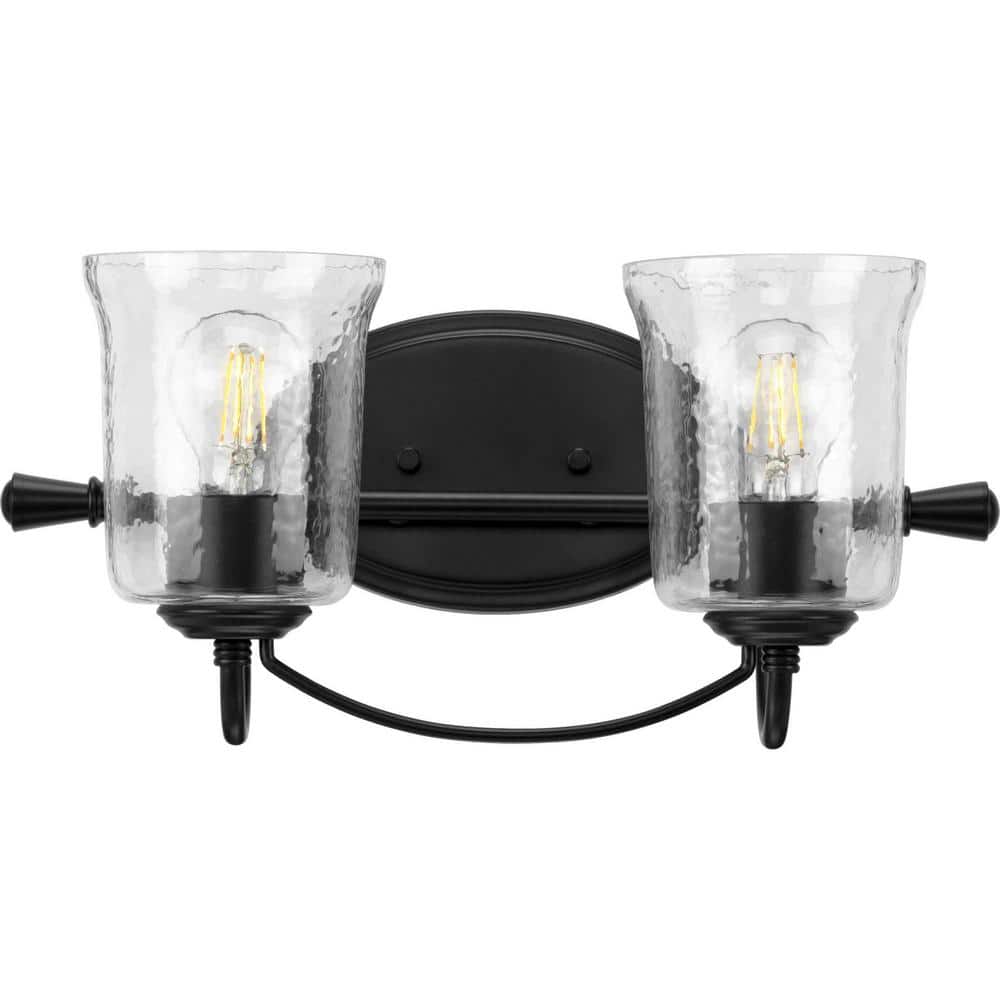 Black Steel Two-Light Dimmable Bath Light with Clear Glass Shades