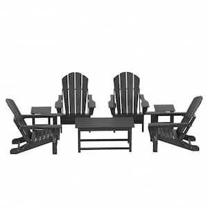 Laguna 7-Piece Fade Resistant Outdoor Patio HDPE Poly Plastic Folding Adirondack Chair Conversation Set in Gray