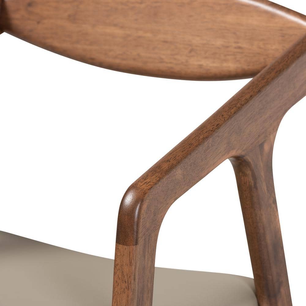Grey Faux Leather and Cane Wood Arm Chair
