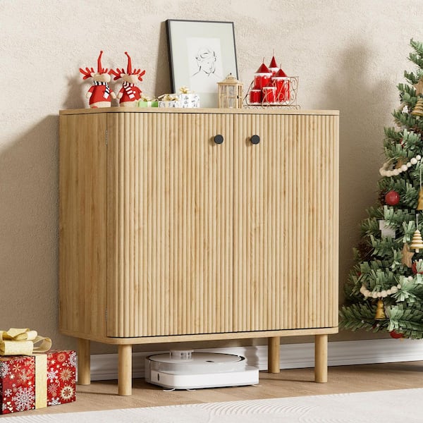 Wavagoo 31 in. W x 15.7 in. D x 34 in. H Assembled Base Kitchen Sideboard Buffet Cabinet in Natural Oak and 2 Doors