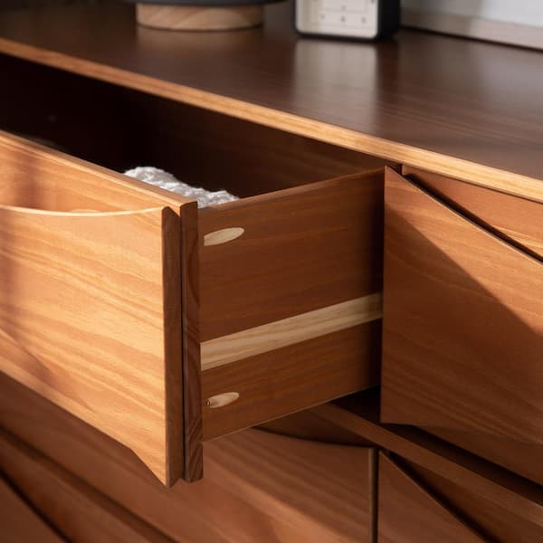 home depot mid century modern dresser Forma Mid Century Walnut 6 Drawer 62 in. Wide Dresser with Mirror