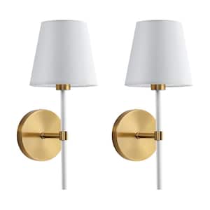 6 in. 1-Light Gold and White Modern Wall Sconce with Fabric Shade Wall Light Fixture for Bedroom Living Room (Set Of-2)