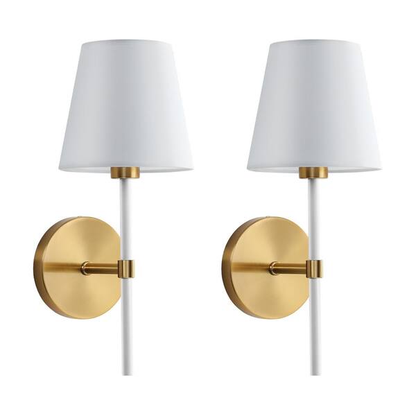 KAISITE 6 in. 1-Light Gold and White Modern Wall Sconce with Fabric Shade Wall Light Fixture for Bedroom Living Room (Set Of-2)